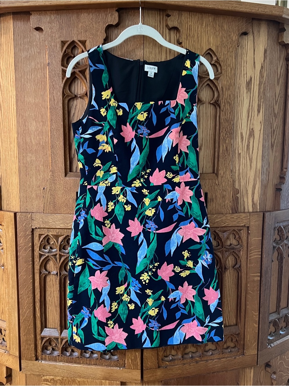 J. Crew Black Floral Scoop Neck Mini Dress